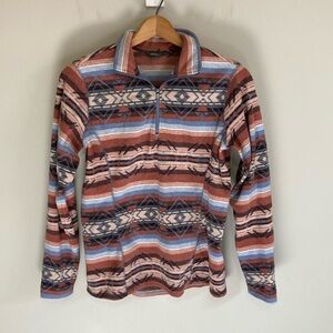 Women’s Western Eddie Bauer Brown and Blue 1/4 zip fleece Pullover, size small